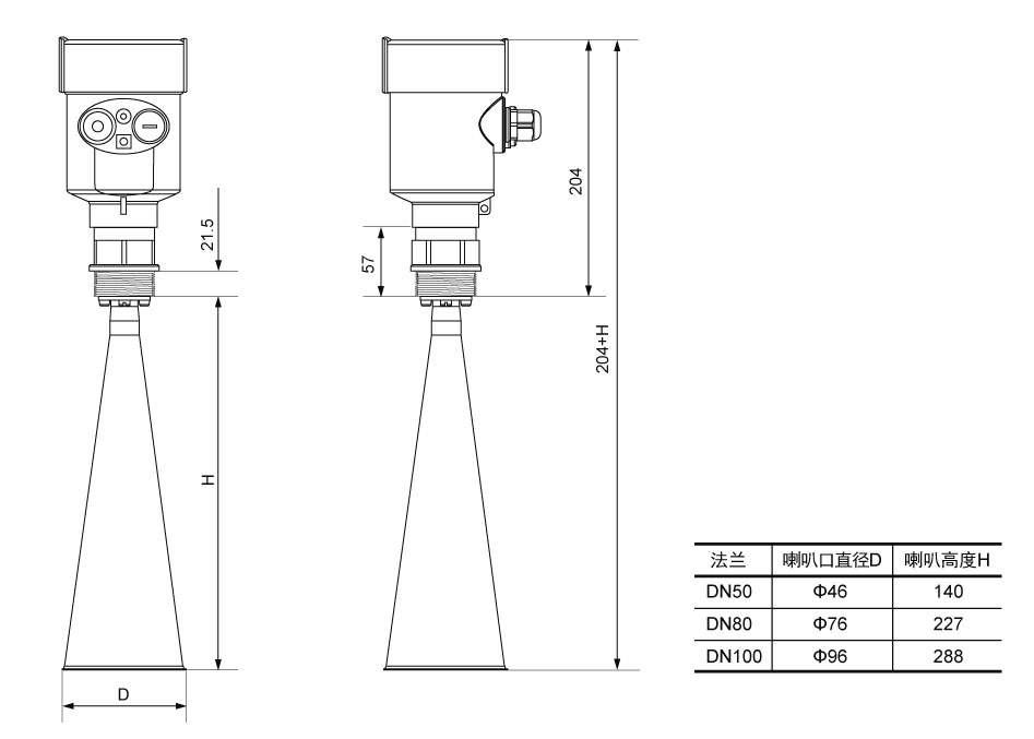 高頻雷達物位計結構尺寸